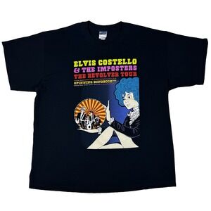 Elvis Costello and The Imposters Revolver Tour T Shirt Mens XL Black Band Biker‎